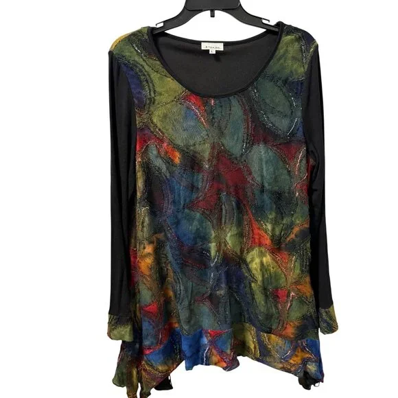 Paris Hues Long Sleeve Multicolor Tunic Top With Black Accents Sz L tunic - Picture 1 of 12